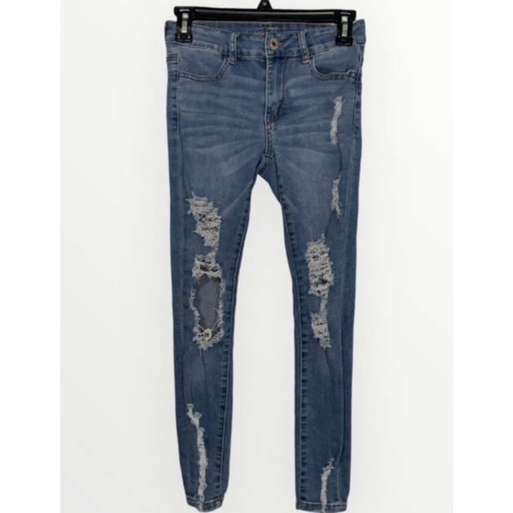 RUE 21 Distressed Ripped Mid Rise Ankle Blue Denim Jegging Women’s Size 2